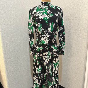 RIXO London Lucy Ruffled Floral Print Silk Long Dress SZ M
